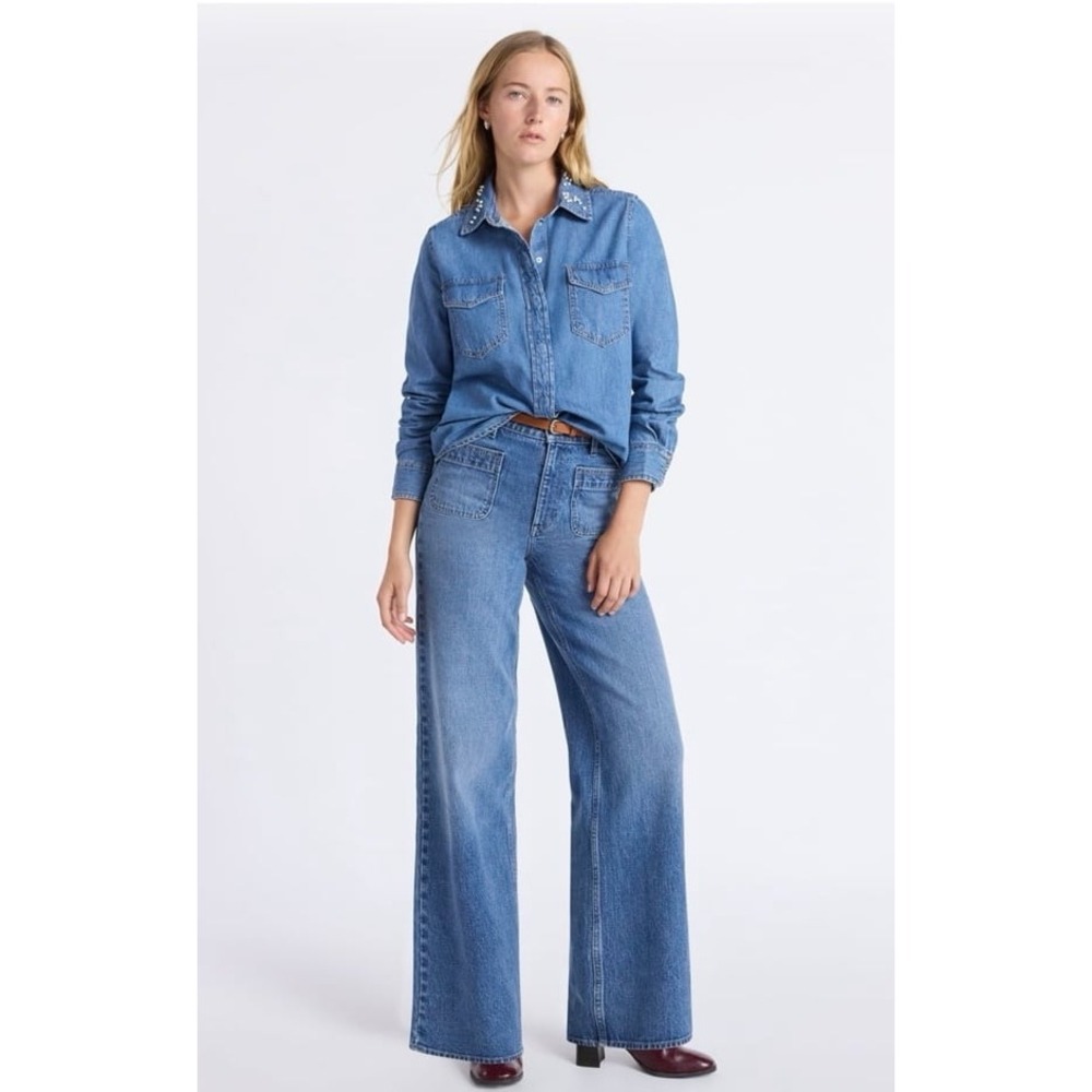 NWT Free Assembly Women's Wide Leg Blue Denim Jeans size 14